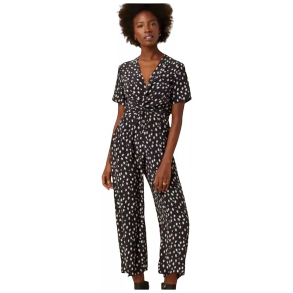 AMOUR VERT Sz XS Fantasia Washable 100% Silk Jumpsuit Black White NWT - Picture 2 of 16